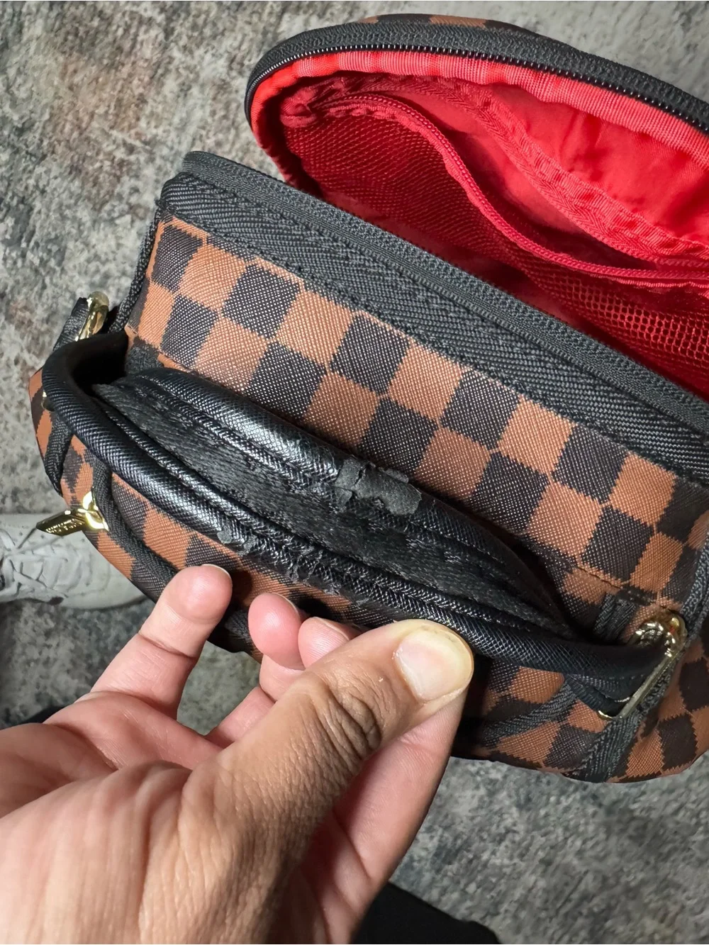Sprayground Brown/Black/Red Checkerboard Shark Backpack